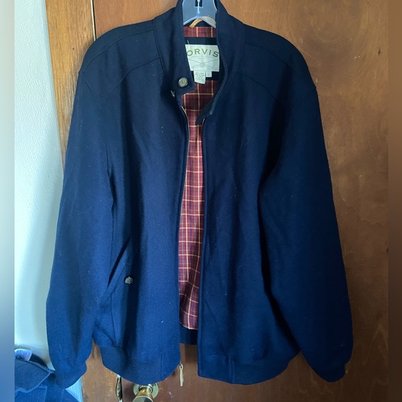Orvis Men’s Large Wool Navy Jacket Plaid Lined - Picture 1 of 10